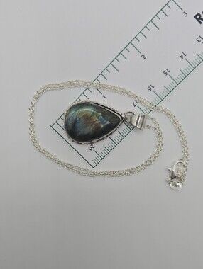 Vintage Sterling Silver Labradorite Teardrop Necklace